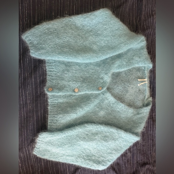 Anthropologie Blue Mohair Cardigan – Soft Fluffy Cozy size L - Picture 2 of 5